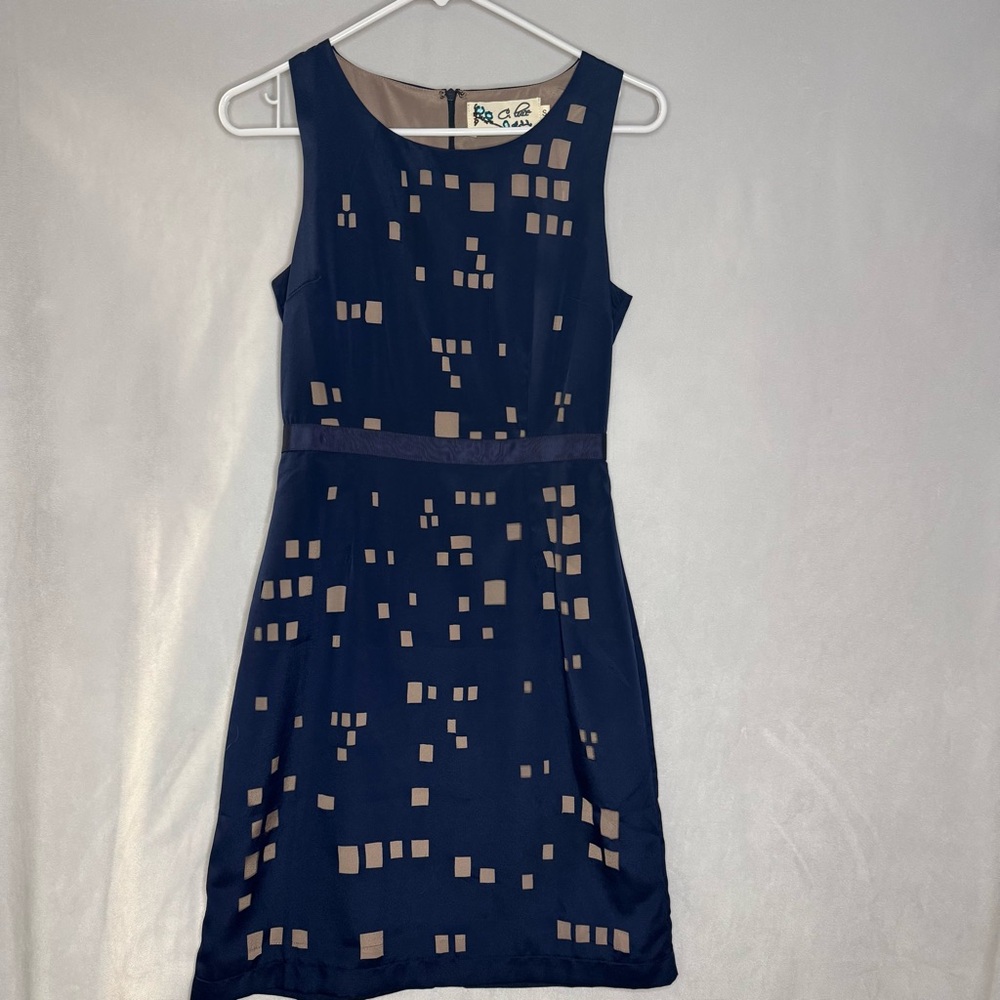 C.Luce Gorgeous Navy and Tan knee length Dress - size Smalll